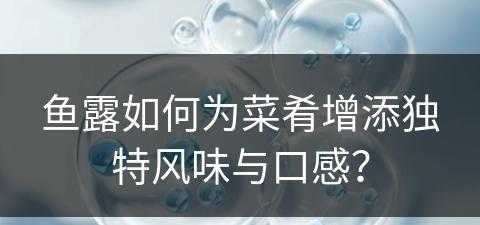 鱼露如何为菜肴增添独特风味与口感？